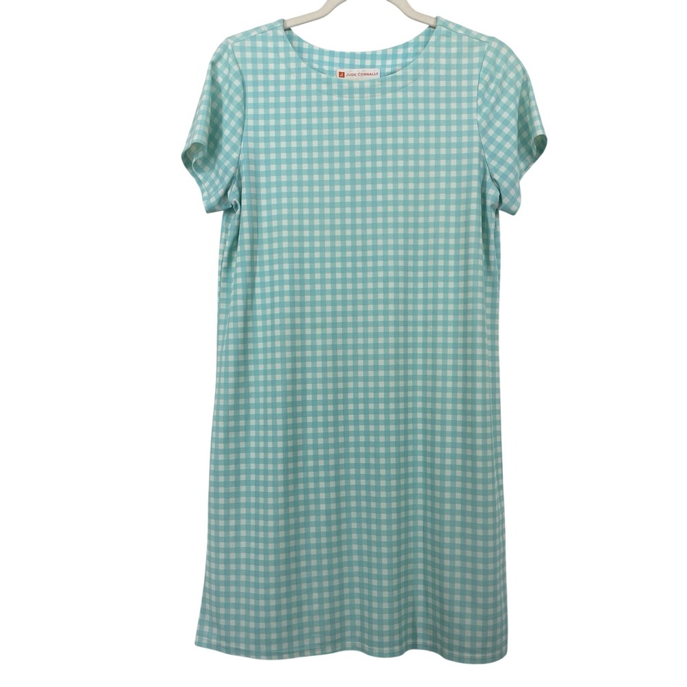 Jude Connally Size S Ella‎ Dress Blue White Checkered Short Sleeve Made in USA